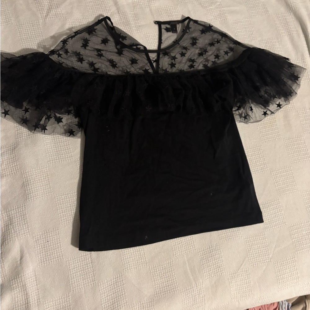J. Crew Black Blouse with Sheer Star Detail